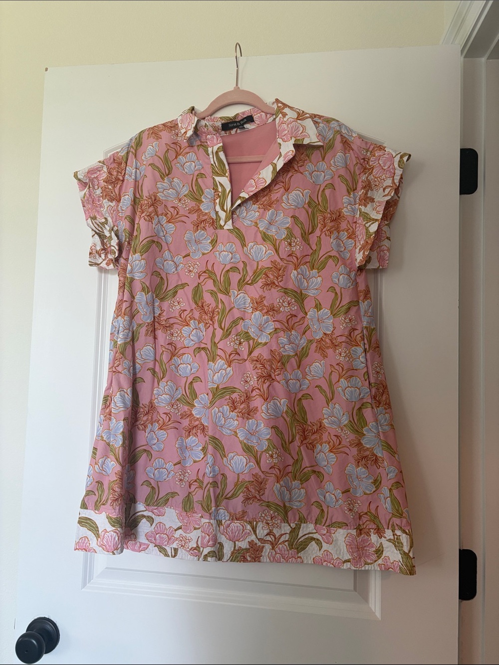 Pink Floral Short-Sleeve Tunic Dress